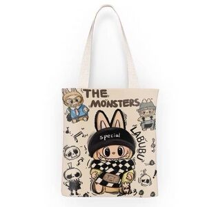 1PC Large Printed Labubu Tote-Cute Cartoon Canvas Tote Bag-Monster Bunny Light